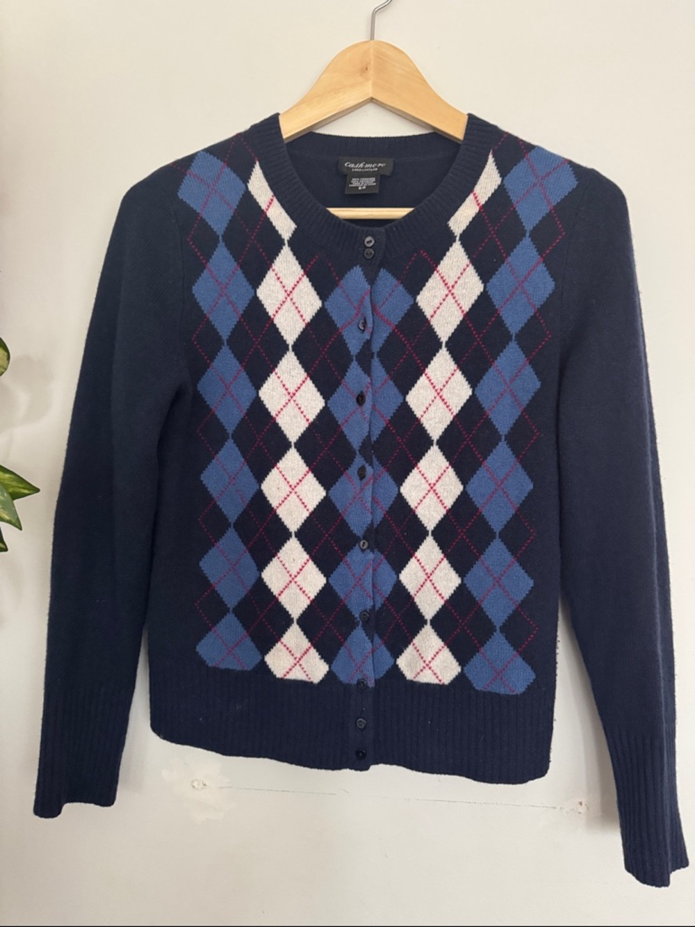 Lord & Taylor Cashmere Argyle Button Cardigan